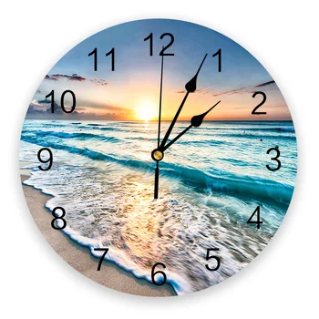 

Blue Sea Waves Sunset Sunshine Wall Clock Silent Non Ticking Kids Room Decorative Clock for Home Living Room Bedroom