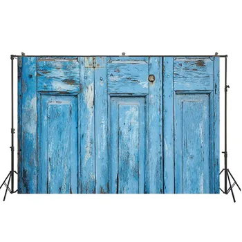 

HuaYi wonderful blue spray painted wood planks door decoration art fabric backdrops for photo studio photoshoot backdrop D-9154