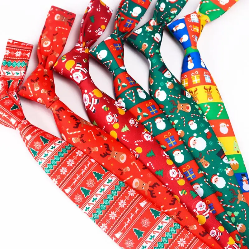 Мужские рождественские галстуки, новые милые галстуки с принтом рождественской елки для праздников и вечеринок