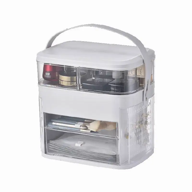 Makeup Organizer With Mirror Led Light Large Capacity Jewelry Rack Cosmetic Organizer Skincare Lipstick Cosmetic Storage Box