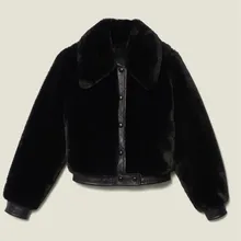 Осенне-зимнее женское короткое пальто из искусственного меха, однобортное, расправленное, одноцветное, с длинными рукавами, куртка, модная