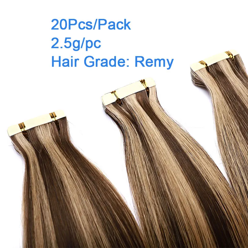 SEGO, 20 шт., 1"-24", человеческие волосы Remy для наращивания на ленте, натуральные волосы, индийские волосы, смешанные цвета, блестящая черная-блонд лента ins