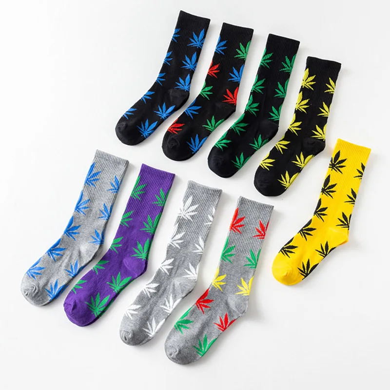 1Pair Comfortable Top Quality Cotton Sport Socks New Breathable Cycling Hemp Leaf Casual Long Weed Crew Sock hardloopsokken