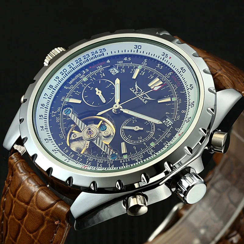 

Jaragar Watch Men's Analog Watch Fully Automatic Hollow out Leather Belt Dragon Genuine Product Flywheel Men Watch