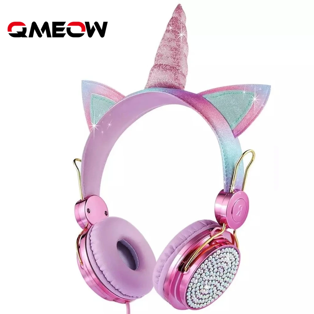 Cartoon Unicorn Wired Headphone Girls Daughter Music Stereo Earphone Computer Phone Headset Kids Gift Cute Unicorn With Mic