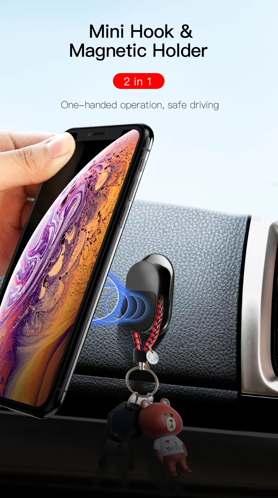 !ACCEZZ 3pcSet Magnetic Car Phone Holder Universal Wall Sticker 2-in-1 Paste Stand Hook For iPhone X Xiaomi Huawei Mini Bracket (3)