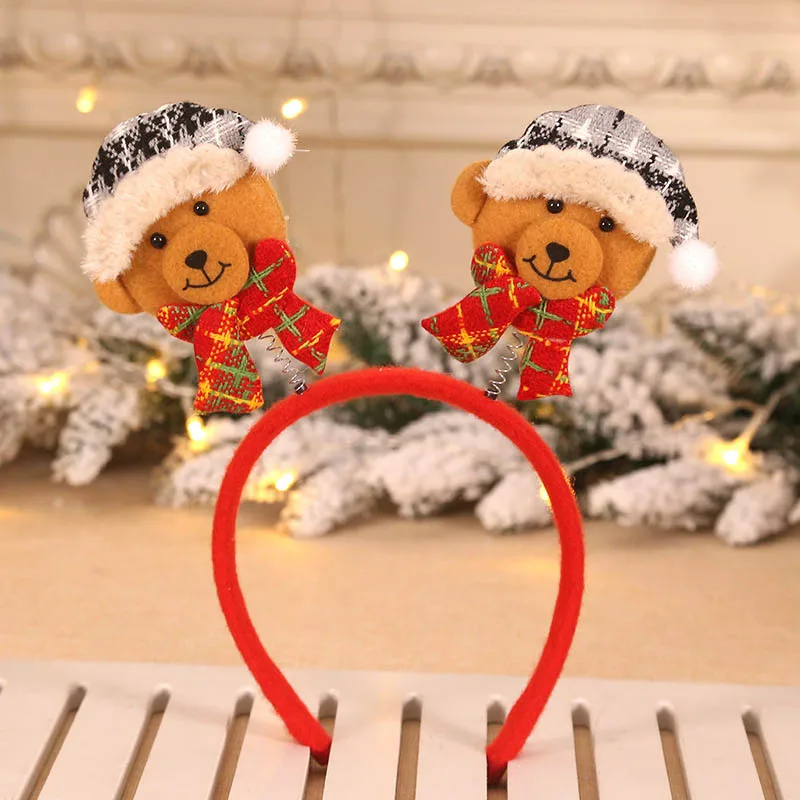 

Wholesale Cute Kawaii Christmas Gift for Girl Boy Children Santa Claus Deer Pattern Hair Loops Headband Headpieces Decoration