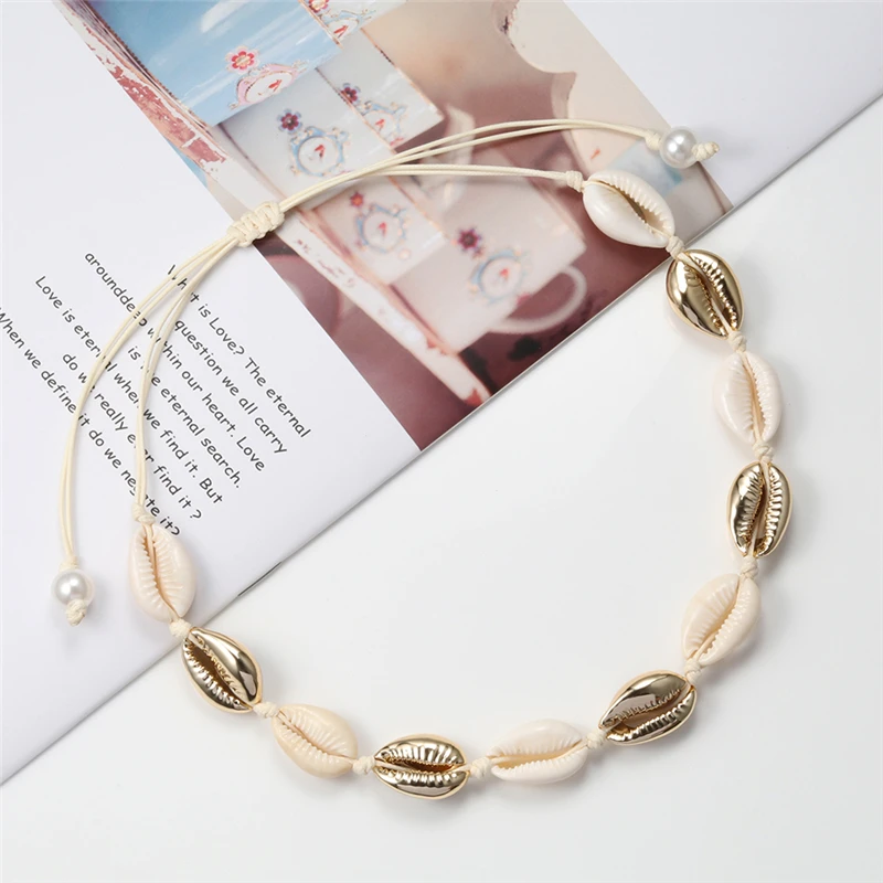 Fashion Natural Shells Necklace for Women Summer Beach Cowrie Shell Collar Coker Handmade Knot Seashell Beaded Necklaces Jewelry