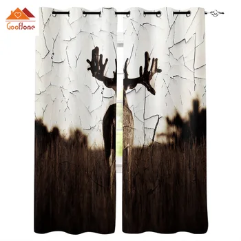 

Hand Drawn Art Retro Deer Cracked Back Window Curtains Living Room Outdoor Fabric Drapes Curtain Home Decor