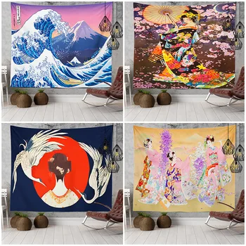 

Japanese Style Background Tapestry Ukiyoe Kanagawa Surfing Tapestry Wall Hangings Ocean Wave Tapestry Living Room Decoration