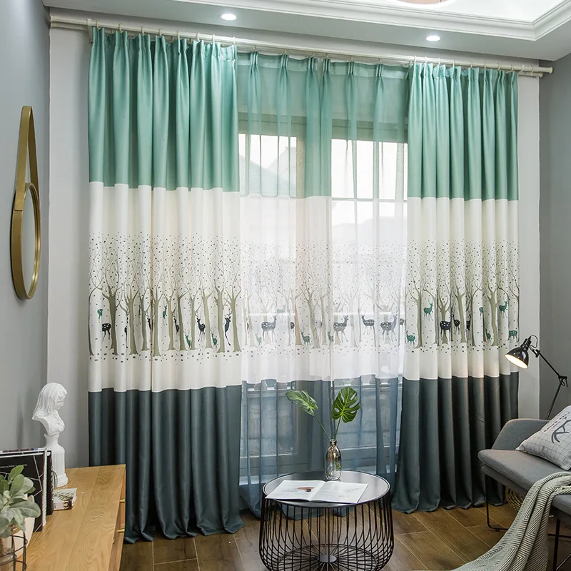 

Simple Modern Nordic Mosaic Elk Cotton and Hemp Printing Shading Curtains for Living Dining Room Bedroom.
