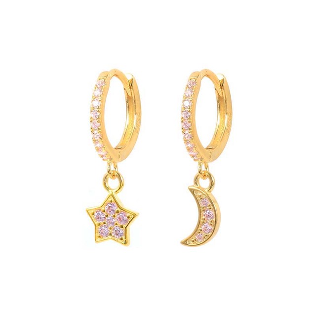 925 Sterling Silver All Pink Crystal Pave Hoop Earrings Pink Cubic Zirconia Stone Heart Moon Star Charm Earrings Jewelry