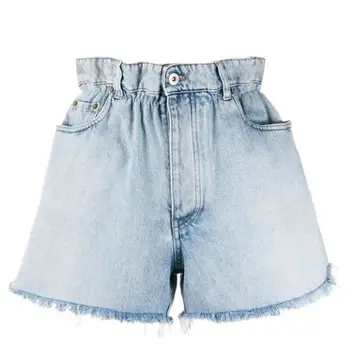 

2020 New Women Wide Leg Jeans Shorts Tassel Double Pockets High Waist Light Blue Denim Short Pants For Spring Summer