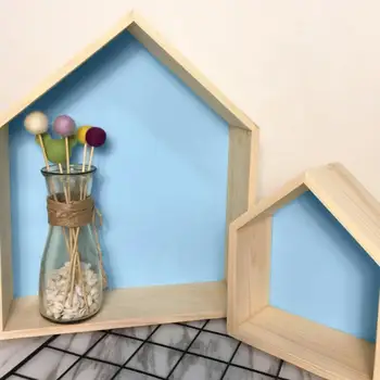 

2pcs House Shaped Storage Shelf Wood Display Rack Living Room Storage Box Household Wall Mounted Painted Holder Display Decor