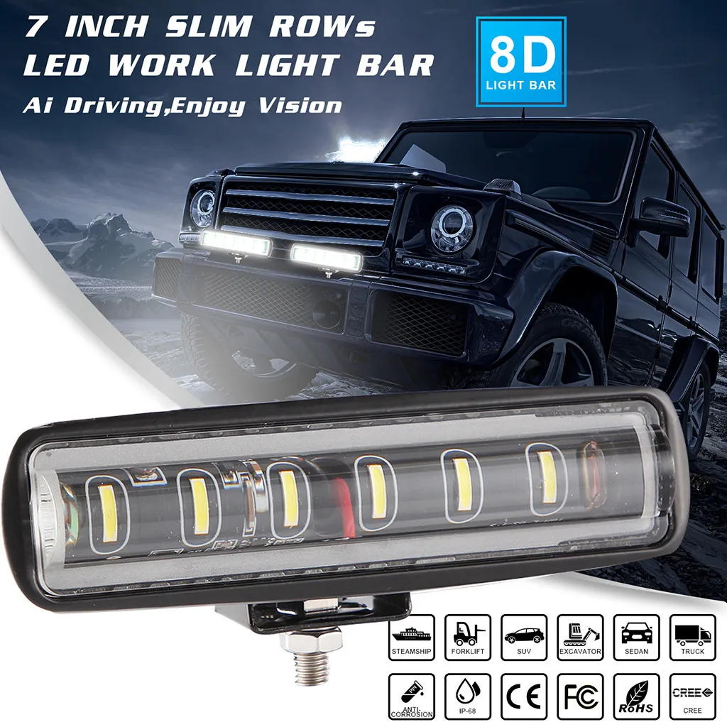 

kongyide car light New 7inch 90W Spot Beam Slim LED Work Light Bar Single Row Car SUV Off road Lamps work engineering fog lights