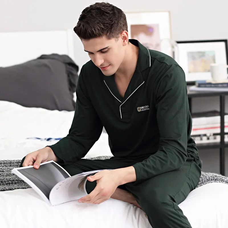 Men Pajamas Long Sleeve Male Pajama Set Cotton Pajamas For Men  Autumn Casual Sleepwear homewear High Quality Male Underwear Set