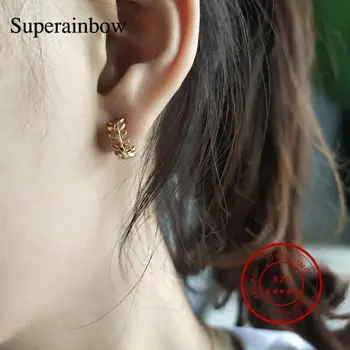 

SUPERAINBOW 925 Sterling Silver Leaves Shape Surround Hoop Earrings for Women Small Leaf Circle Earring Jewelry Gift SR-E56
