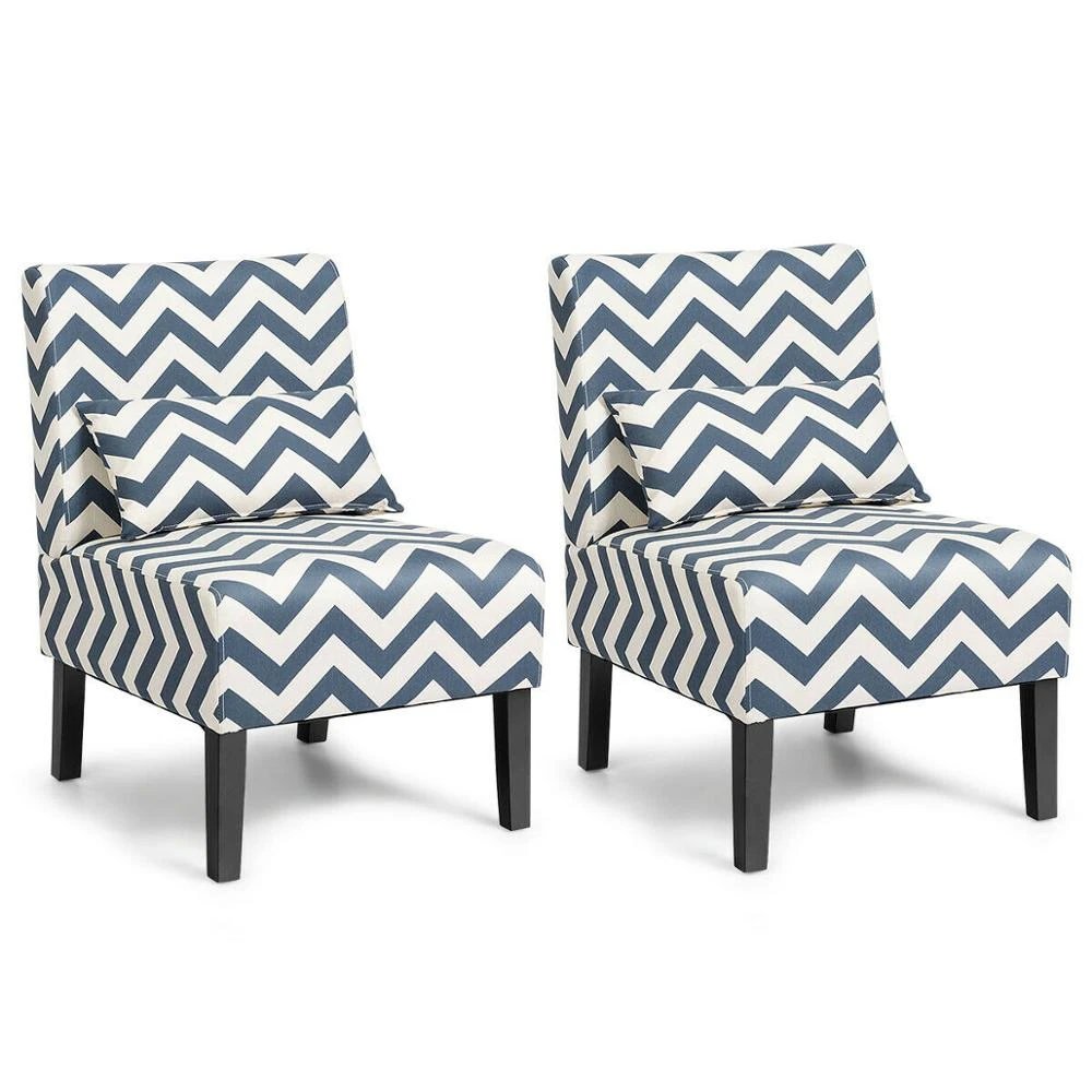 Set Of 2 Armless Accent Chairs Suitable For Living Room W Lumbar Pillow Blue Chevron 2hw64436bl Living Room Chairs Aliexpress