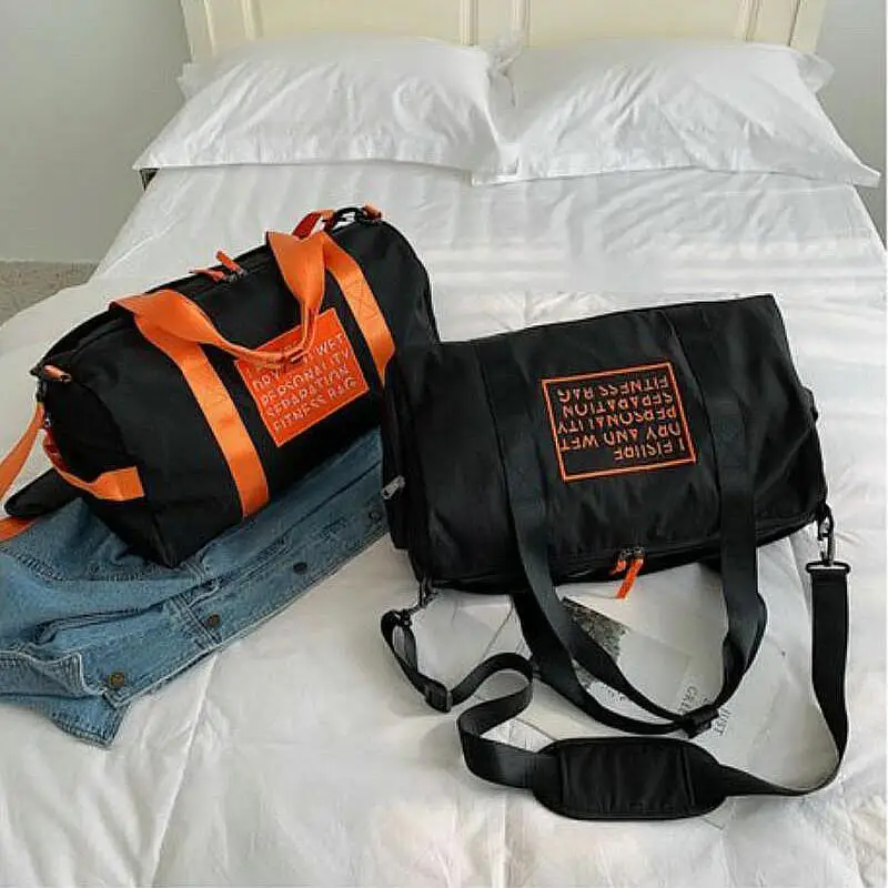 PUOU/Новая женская и мужская оксфордская сумка через плечо, дорожная сумка с надписью, черные и оранжевые пакеты, независимая обувь, сухая влажная разделительная сумка