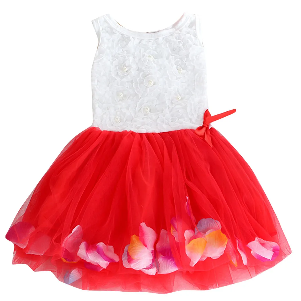 Платье для девочек; рождественское детское платье; Новинка года; летняя одежда для малышей; фатиновые платья-пачки с бантом и лепестками; платье с цветочным рисунком для маленьких девочек