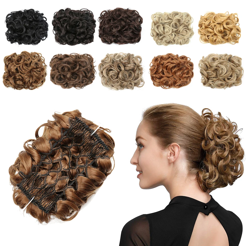 Large Comb Clip In Curly Hair Extension Synthetic Hair Pieces Chignon Cover Hairpiece Hair Bun For Women Daily Party Use