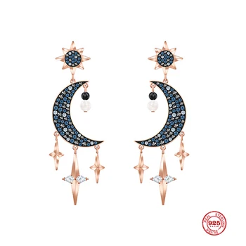 

2020 Fashion Charm Sterling Silver Original 1:1 Copy, Mysterious Moon Stars Flexible Wild Earrings Women Luxury Jewelry Gifts