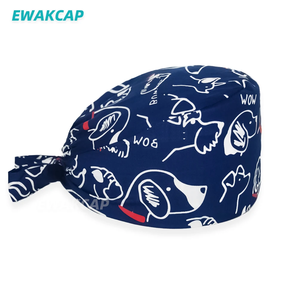 Unisex Scrub Cap with Buttons Adjustable Anime Printing Bouffant Nursing Hat Head Scarf Pet Shop Lab Women Work Surgicals Hats white skully hat Skullies & Beanies