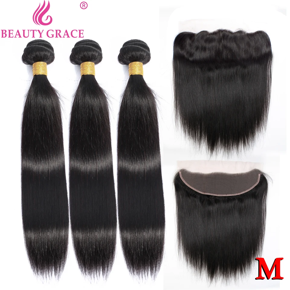 Straight Hair Bundles With Frontal Human Hair 3 Bundles With Lace