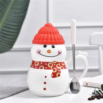 

Creative Cute Snowman Milk Coffee Mug Cup With Handle Lid Cover Ceramic Pink Yellow Green Red Teacup 620ml Large Capacity