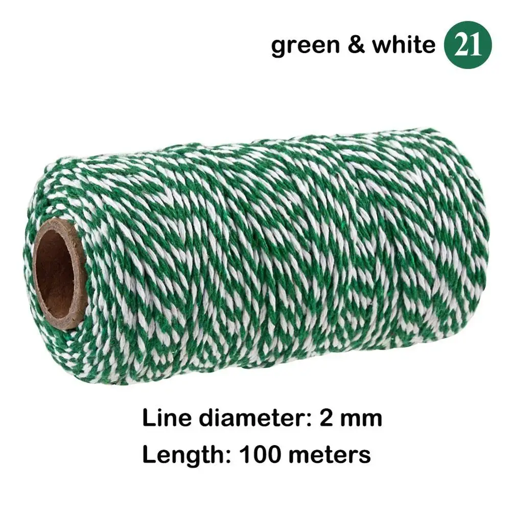 100 метров/рулон двухцветная пряжа для вязания крючком 2 мм Вощеная вышивка нить для шитья шнур ручной работы хлопчатобумажная нить для DIY Caft - Цвет: 21 green white