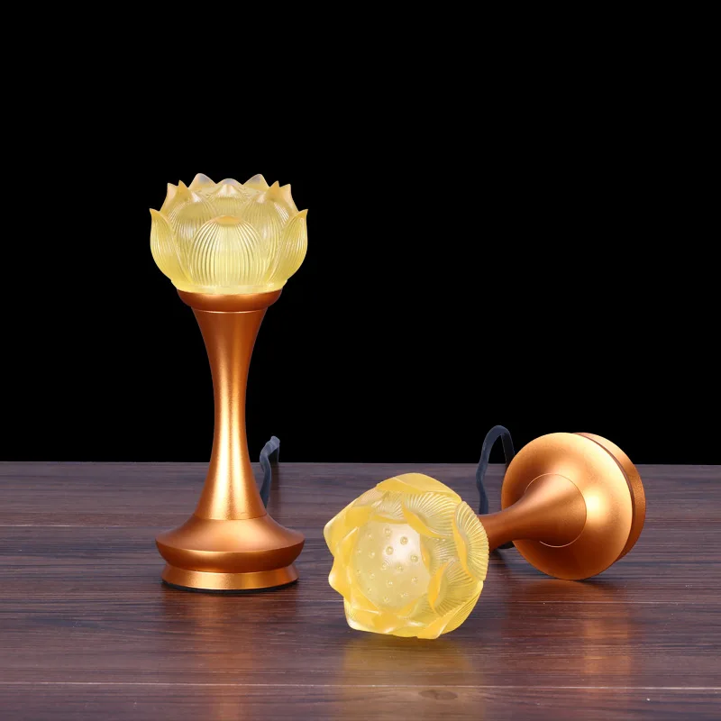 

Yuantong Buddha Utensils Factory Price Buddhism Supplies Buddha Ever-birght Lamp Mini Alloy Water Glass Lotus Lamp