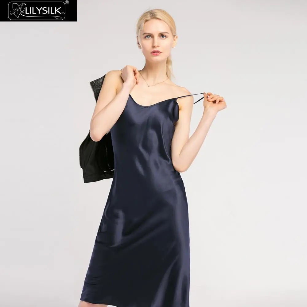 Navy Blue LILYSILK платье женская одежда женские летние шелковые Cami натуральный для всех случаев 22 мм Модные Новые - Цвет: Navy Blue
