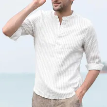Рубашка camisa masculina мужская рубашка мужские рубашки chemise homme уличная одежда три четверти льняная Однотонная рубашка с коротким рукавом Z4