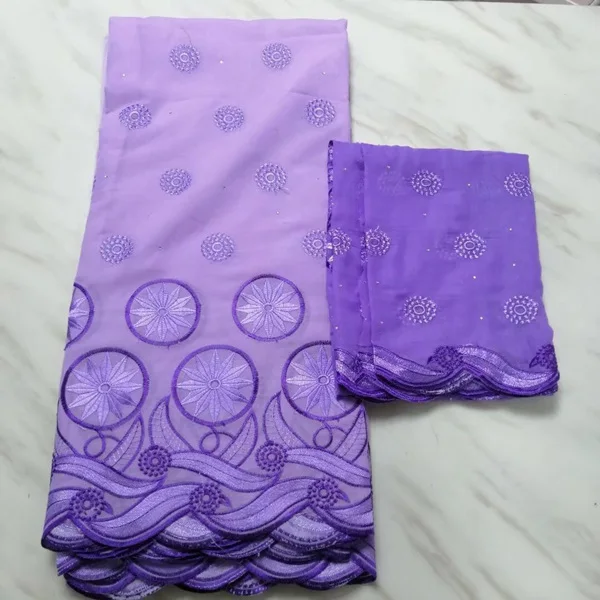 Последние 5+ 2 ярдов Белый Джордж нигерийский бисером кружевной ткани Высокое качество Африканский кружевной материал с Aso Oke для Свадебные Вечерние - Цвет: light purple
