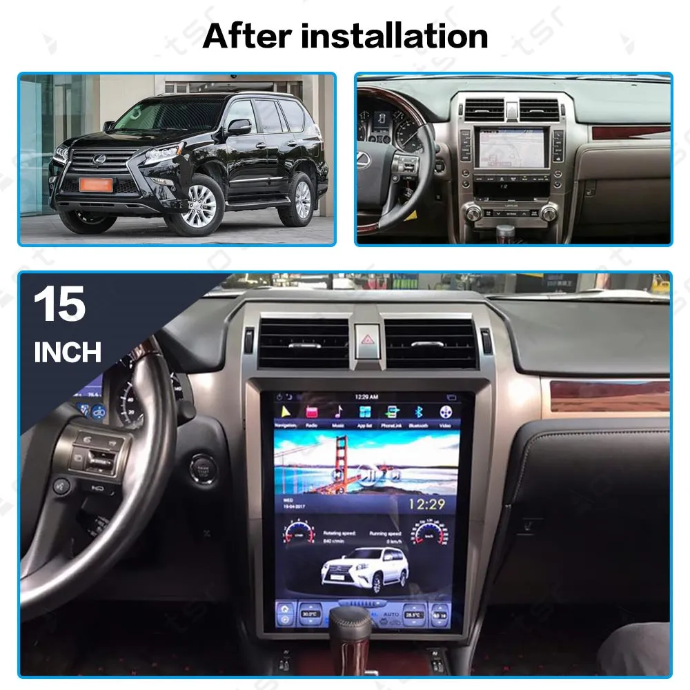 AOTSR 15 inch Android 8.1 New Tesla style HD screen Car GPS Navigation For GX400 GX460 2010-2018head unit Multimedia Player WIFI