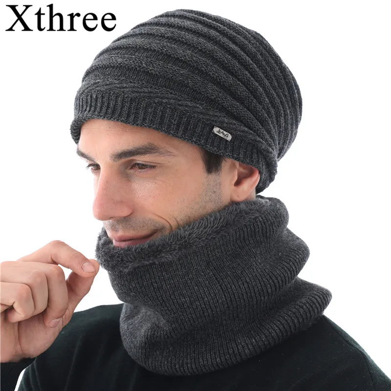 Hats Men Winter Knitted Knitted Wool Hat Men Xthree Winter Beanie Hat Knit Hats Men
