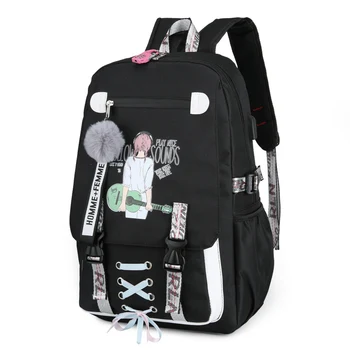 

Large Backpack School Bags for Teenage Girls Usb with Lock Anti Theft BackPack Youth Nylon Printing Black Bagpack Ribbon Fashion
