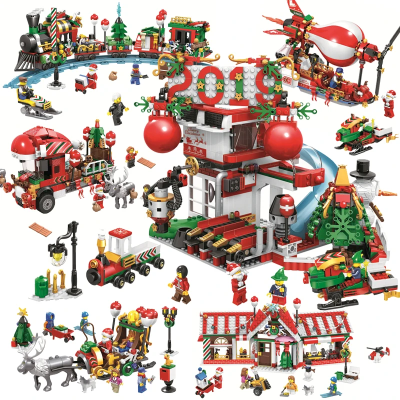 LEGOeinglys City Creator Christmas Sets Winter Village House Train Balloon Santa Crystal Box Blocks Toys Kid LEGOeings Christmas