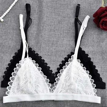 

Hot Women's Sexy Floral Slim Sheer Lace Triangle Bralette Bra Crop Top Bustier Unpadded Mesh Lined
