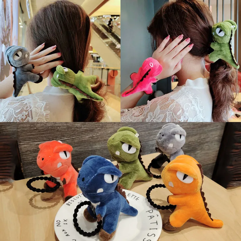 2020 New stuffed toy dinosaur hair rope hair ring Tyrannosaurus Rex doll headdress in Dongmen, South Korea head scarves for women