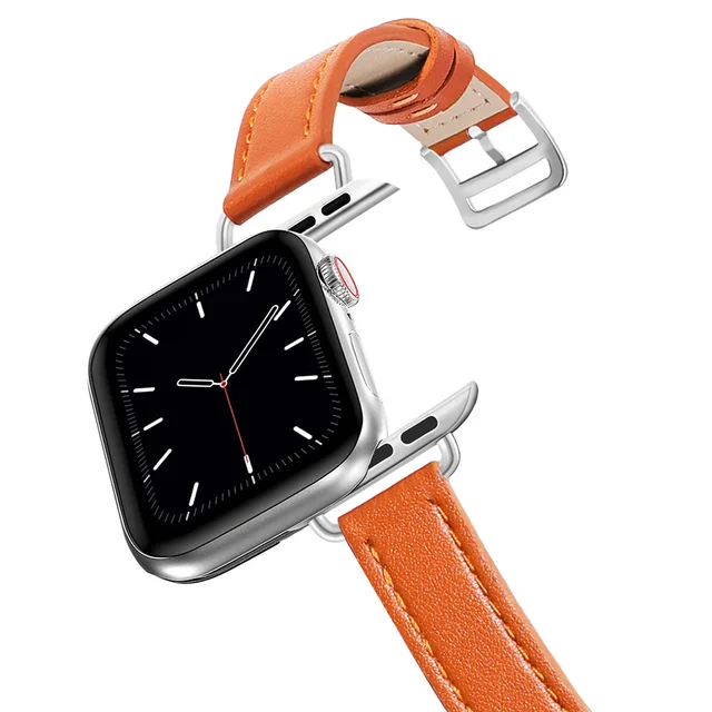 Business Real Leather Loop Bracelet Belt Band for Apple Watch SE 7654 42MM 38MM 44MM 40MM Strap on Smart iWatch 3 Watchband 45mm 4 Slim Orange