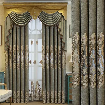 

European Chenille Embroidery Curtains for Living Dining Room Bedroom.