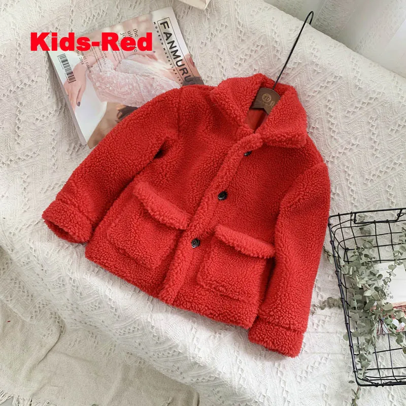Стильная женская шуба с плюшевым мишкой для девочек, куртка Ins,, пальто с искусственным мехом для мамы и дочки, зима, плотные теплые длинные пальто - Цвет: girls-red fur coat