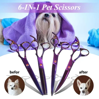 

Professional pet scissors for dog grooming High Quality Straight Thinning Curved Scissors 4pcs/set
