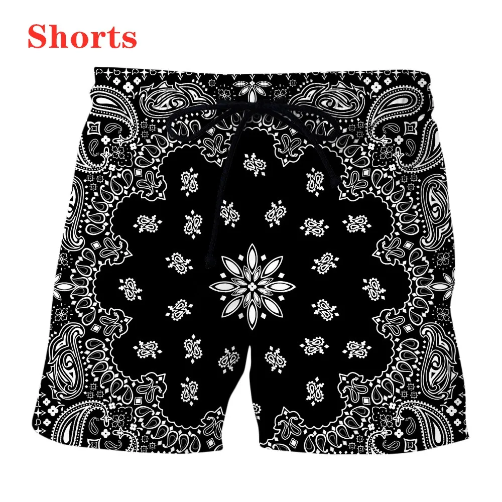 New Bandana Pattern Fashion Men Women Tracksuits Crewneck Hip Hop Shorts Plus size S-7XL