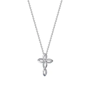 

S925 Sterling Silver European and American Style Simple Diamond Cross Necklace Female Mla2032