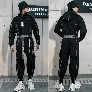 

Korean version of long-sleeved hooded suit jumpsuit hip-hop Japanese retro trend overalls men's nine-point jumpsuit
