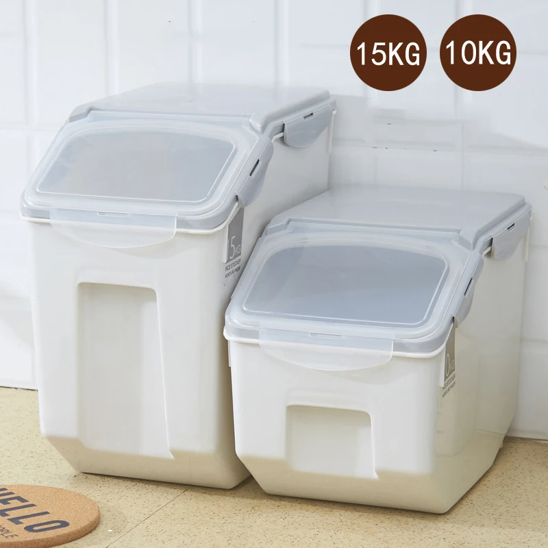 Ящик для риса, бытовая кухонная коробка для риса, 15 кг, уплотнительное кольцо, пластиковый контейнер для хранения риса, 10 кг, защита от насекомых, влагостойкий бочонок для муки