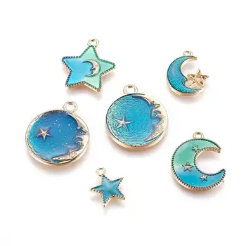

6pcs/Set Moon Star Alloy Enamel Pendants Charms Craft Golden for DIY Handmade Jewelry Findings Necklace Earring Making