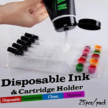 

25pcs Disposable Plastic Tattoo Cartridge Needle Holder Clear Palette Trays For Tattoo Ink Multifunction Tattoo Accessories Tray